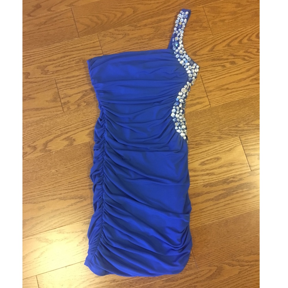 City Triangles Blue Jeweled Prom Dress